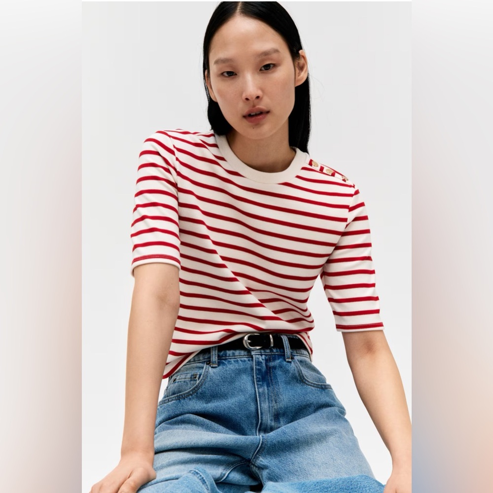 H&M Red and White Striped Long Sleeve Top